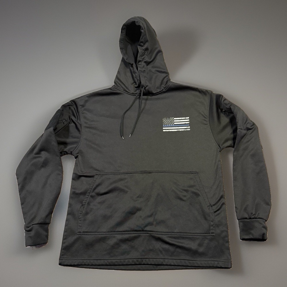 Rothco Thin Blue Line Concealed Carry Hoodie Black Pass-Through Pocket Men Sz Lg